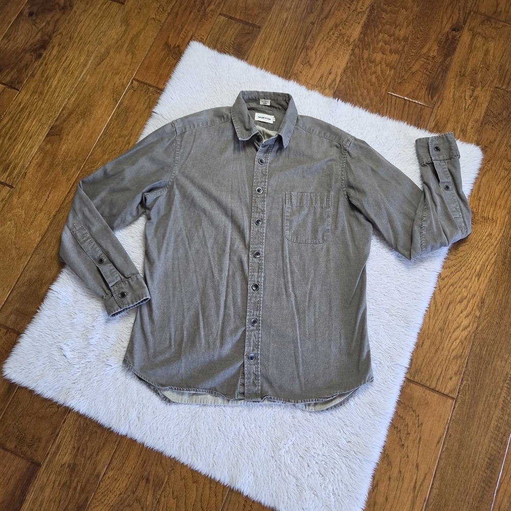 Taylor Stitch Canvas Utility Button Up Shirt Men's 42 Army Green Long Sleeve